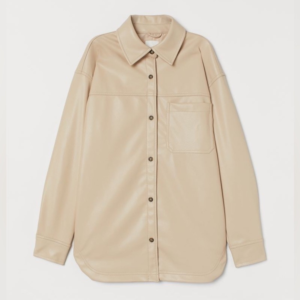 H&M Oversized Vegan Leather Button Down Over-Shirt/Jacket